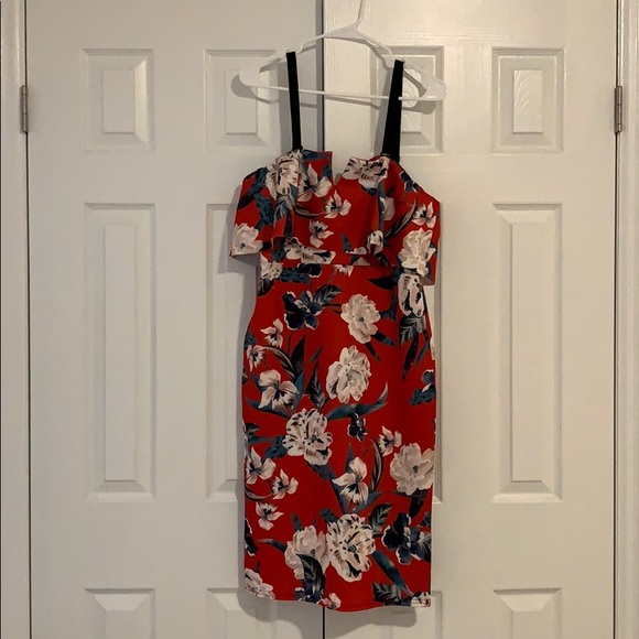 Red floral midi dress - Picture 4 of 6